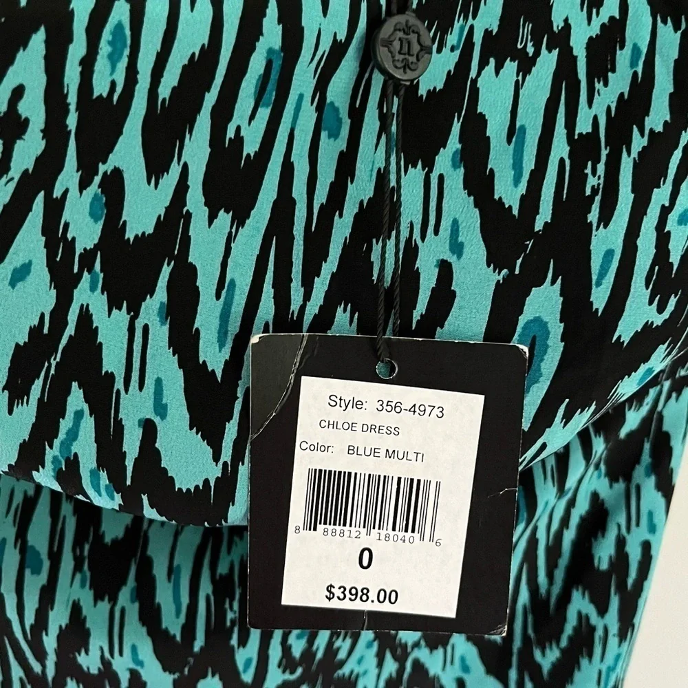 NWT Nanette Lepore‎ Silk Ruffle Women’s Chloe Dress in Blue and Black Size 0